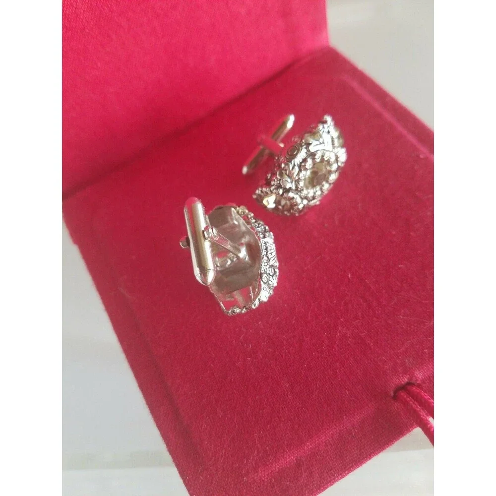 RARE VINTAGE CLEAR CRYSTAL CUFFLINKS SILVER TONE MENS JEWELRY UNSIGNED